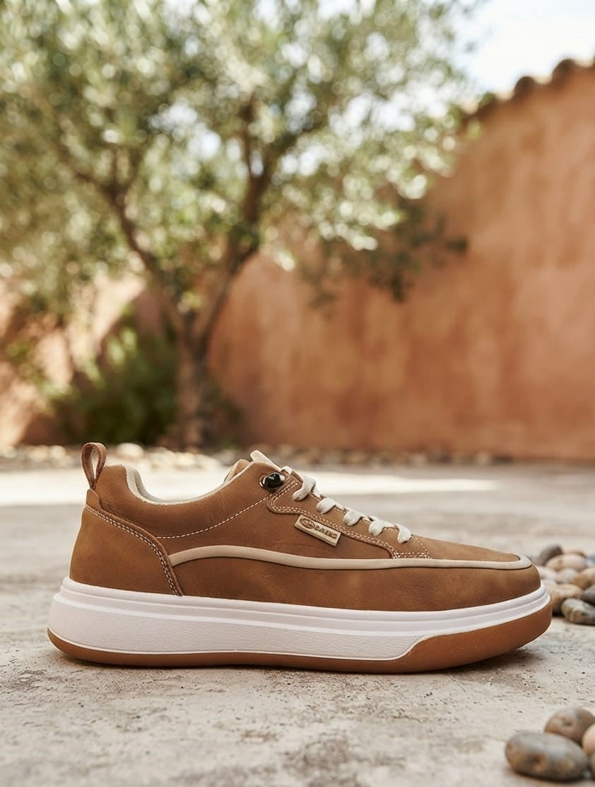 Brown and tan lace-up casual man's sneakers