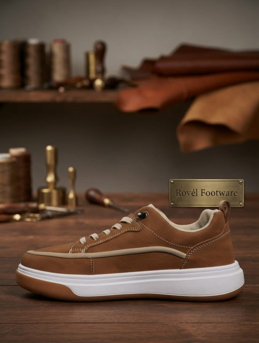 Brown and tan lace-up casual man's sneakers